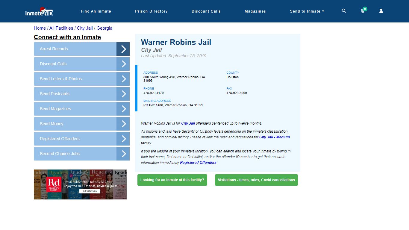 Warner Robins Jail | Inmate Locator